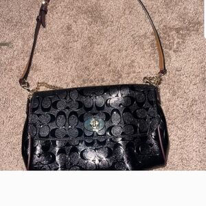Coach Black Patent Leather Signature Embossed Women's handbag